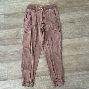 Aerie High Waist Essential Twill Joggers Pants Brown Tan Size XS